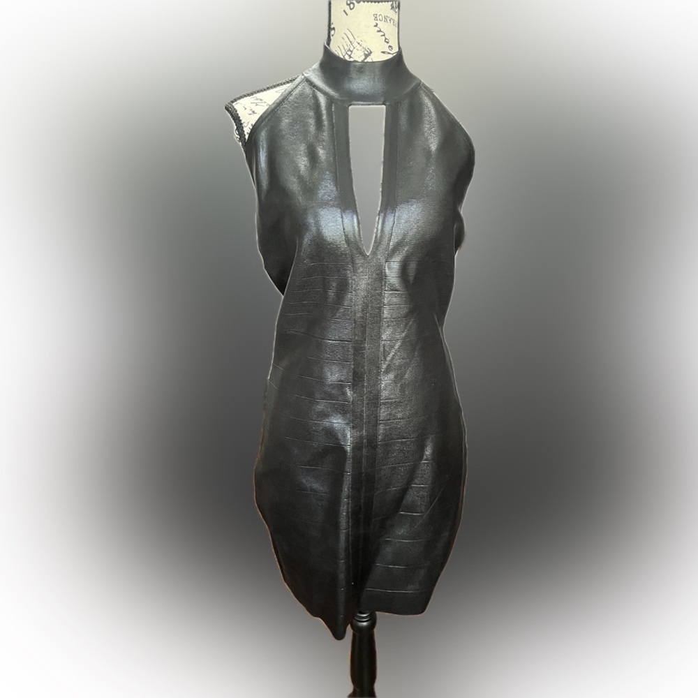 GUESS Black Metallic Halter Bodycon Dress